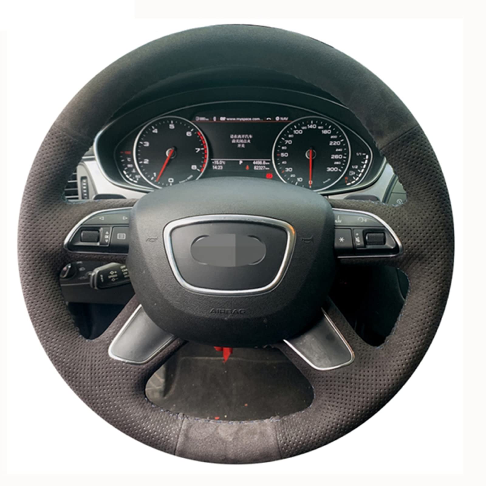 ERKIES Car Steering Wheel Cover for Audi A3 A4 A6 Q3 Q5 Q7 2005-2018, DIY Hand-Stitched Car Steering Wheel Cover,Red Thread