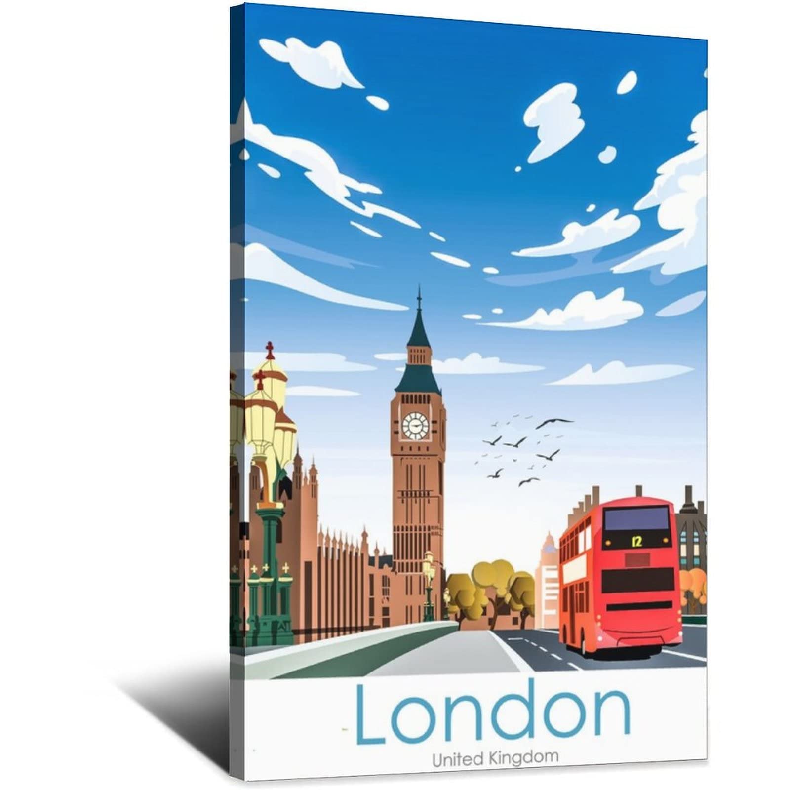 Panneau Métal Vintage London Bus Et Big Ben, Déco Murale Style Pub Anglais