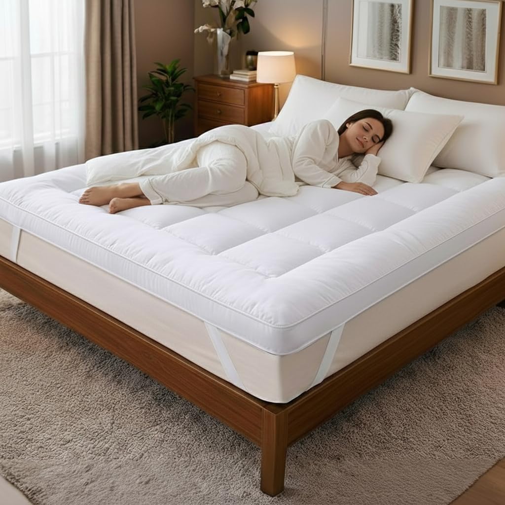 Super King Mattress Topper 180x200 cm | 10cm Extra Thick Hotel Quality Microfiber | Soft Breathable Bed Topper | Hypoallergenic & Deep Elasticated Straps for Secure Firm Grip