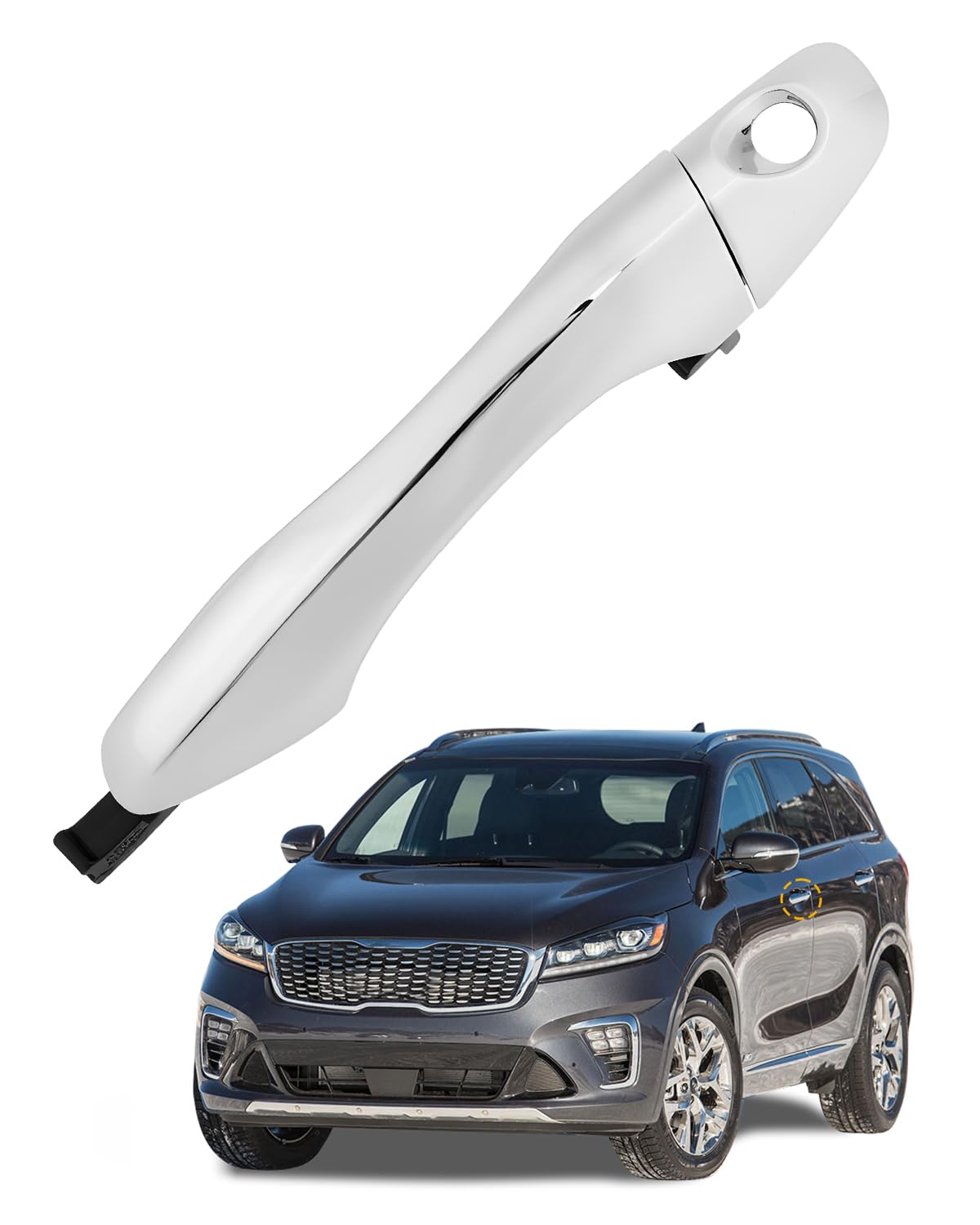 Gledewen Exterior Door Handle, Compatible with 2016-2020 Kia Sorento, Chrome Front Left Driver Side Outside Door Handle w/Key Lock Cover End Cap, Replace# 82651-C5010, 82652-C5010, Outer Door Part