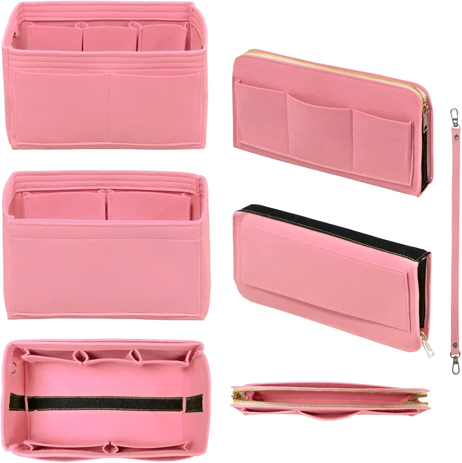 Purse Organizer Insert with Zipper Felt Bag Organizer for Tote Purse Bag Pink Medium - Image 3
