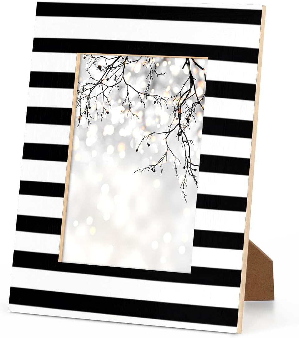 Black And White Stripe 8x10 Picture Frames Wooden Photo Frame for Wall Mounting or Tabletop