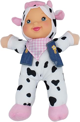 Miniatura 2 de Goldberger Baby First Doll Farm Animal Friends, Cow Bilingüe, Canta Old McDonald, lavable a máquina, características realistas, para mayores de 1 año