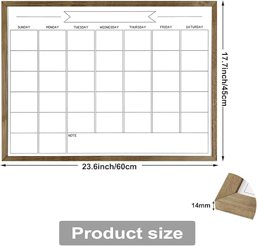 Miniatura 6 de TORASO Pizarra de calendario mensual de borrado en seco, pizarra blanca magnética para pared, oficina, escuela, hogar, marco de madera maciza para