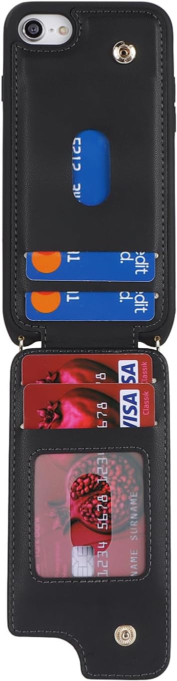 for iPhone 7 Plus / 8 Plus Case with Card Holder and Strap for Women,Crossbody Lanyard,Kickstand Ring Stand,Snap Clasp,Phone Wallet Cases 5.5 inch(Black) - Image 5