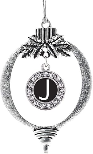 Miniatura 27 de Inspired Silver - My Vintage Initials - Adorno con dije de letra V - Adornos navideños de círculo plateado con joyas de circonita cúbica