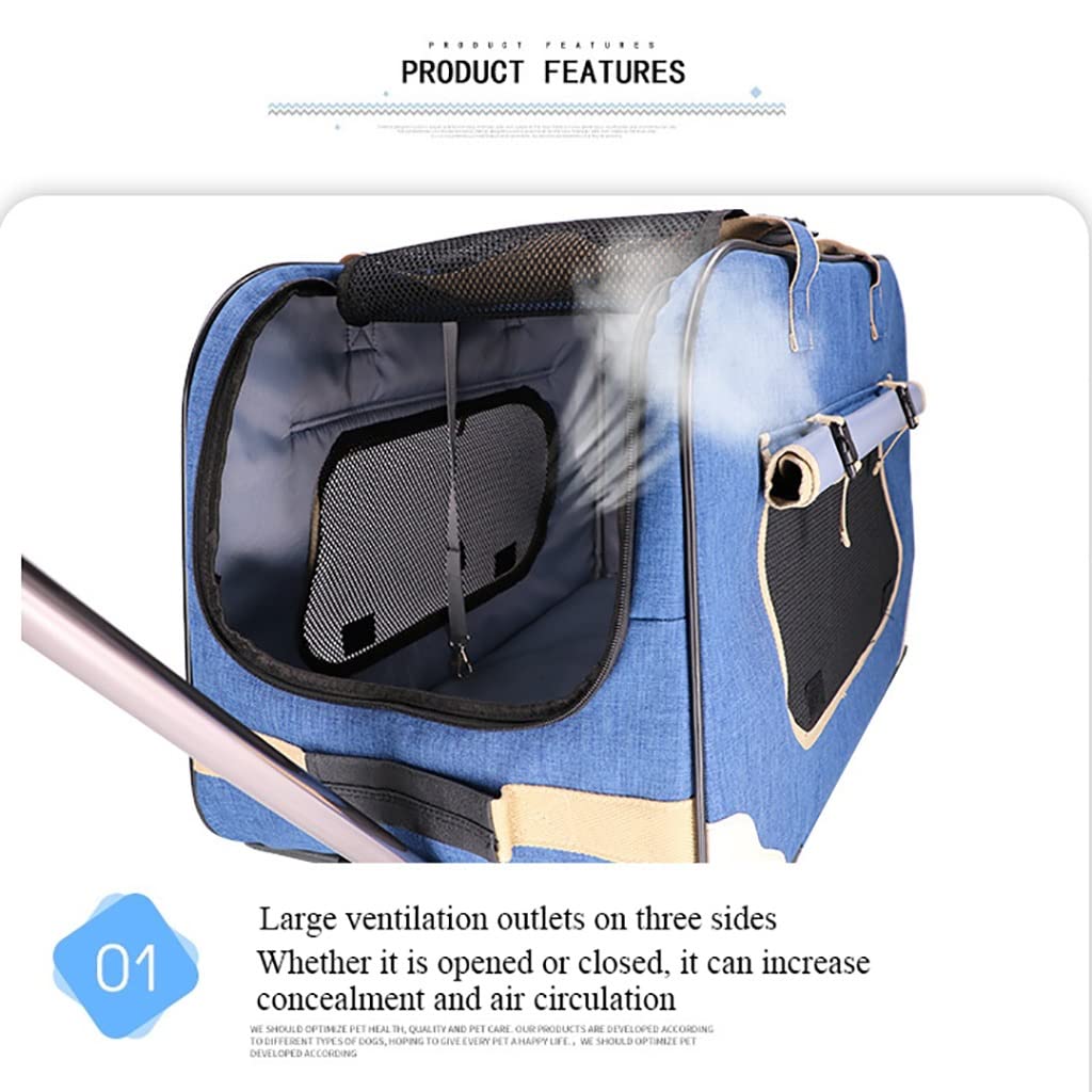 Transportín con ruedas para mascotas con ruedas desmontables, transportador con ruedas de viaje para perros/gatos pequeños y medianos de hasta 29 libras, plegable y transpirable (color: gris)