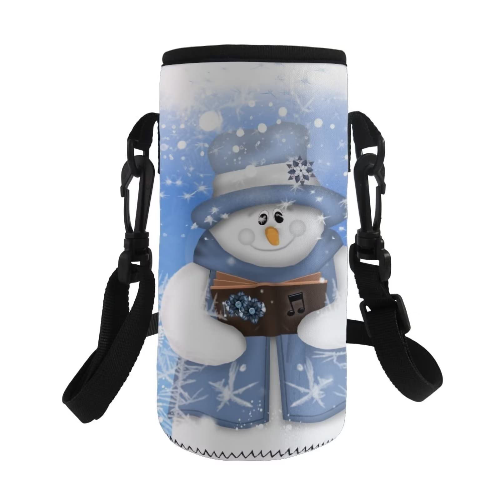 COEQINE Christmas Decor Water Bottle Carrier Insulated Neoprene Water Bottle Holder Print Cute Snowman Kids Adult Adjustable Shoulder Strap Portable for Stainless Steel and Plastic Bottles โ image 1