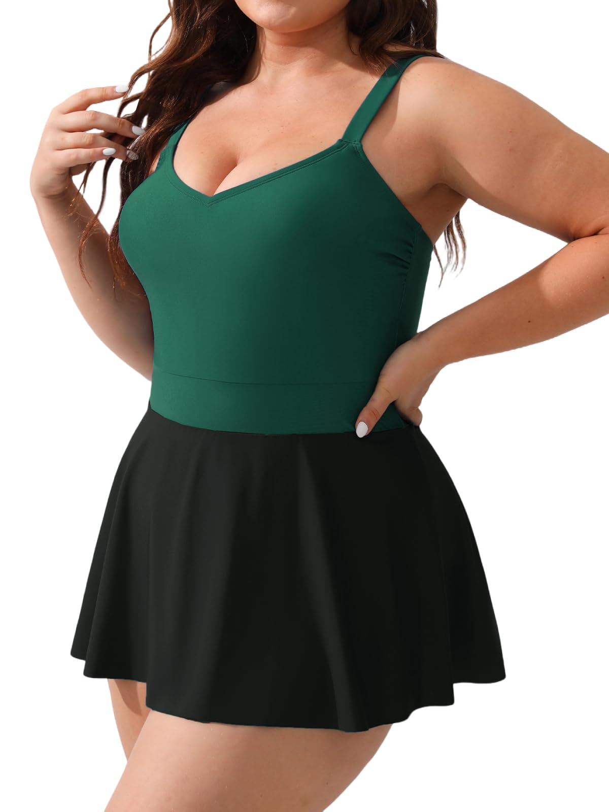 CUPSHE Plus Size Swimsuit for Women One Piece Bathing Suit Scoop Neck Ruffled Swim Dress Adjustable Straps