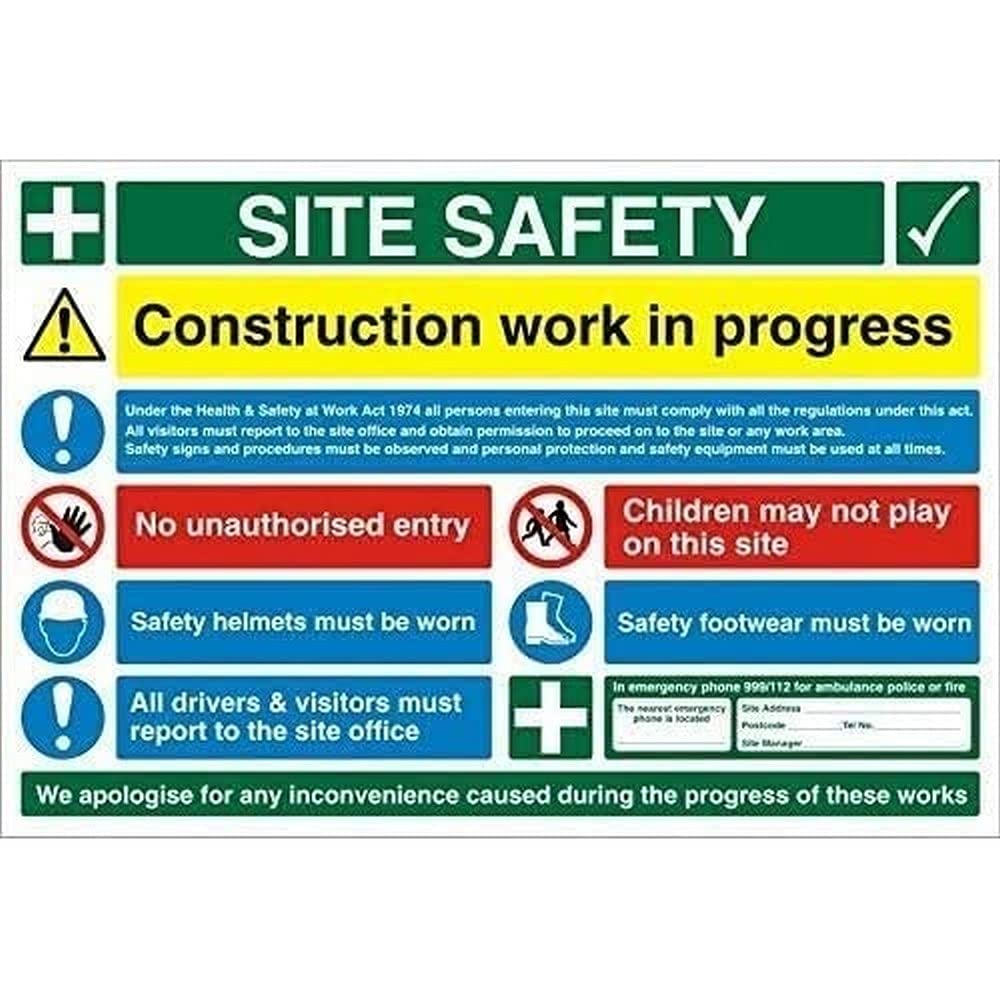 Information Sign Site Safety Freestanding PVC (Polyvinyl Chloride) 40 x 60 cm