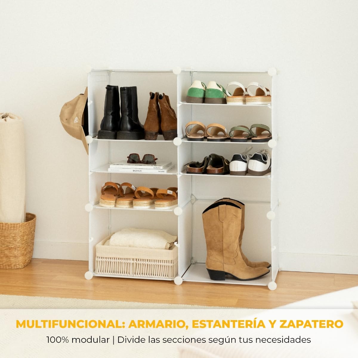 Newlux - Zapatero 6 Compartimentos Cube C6 para 24 Pares (83x32x95cm). Organizador Zapatos 30x40x30cm Cada Cubo. Zapatero Entrada Recibidor Modular 30kg Capacidad. Estantería Plástico Modular Blanca