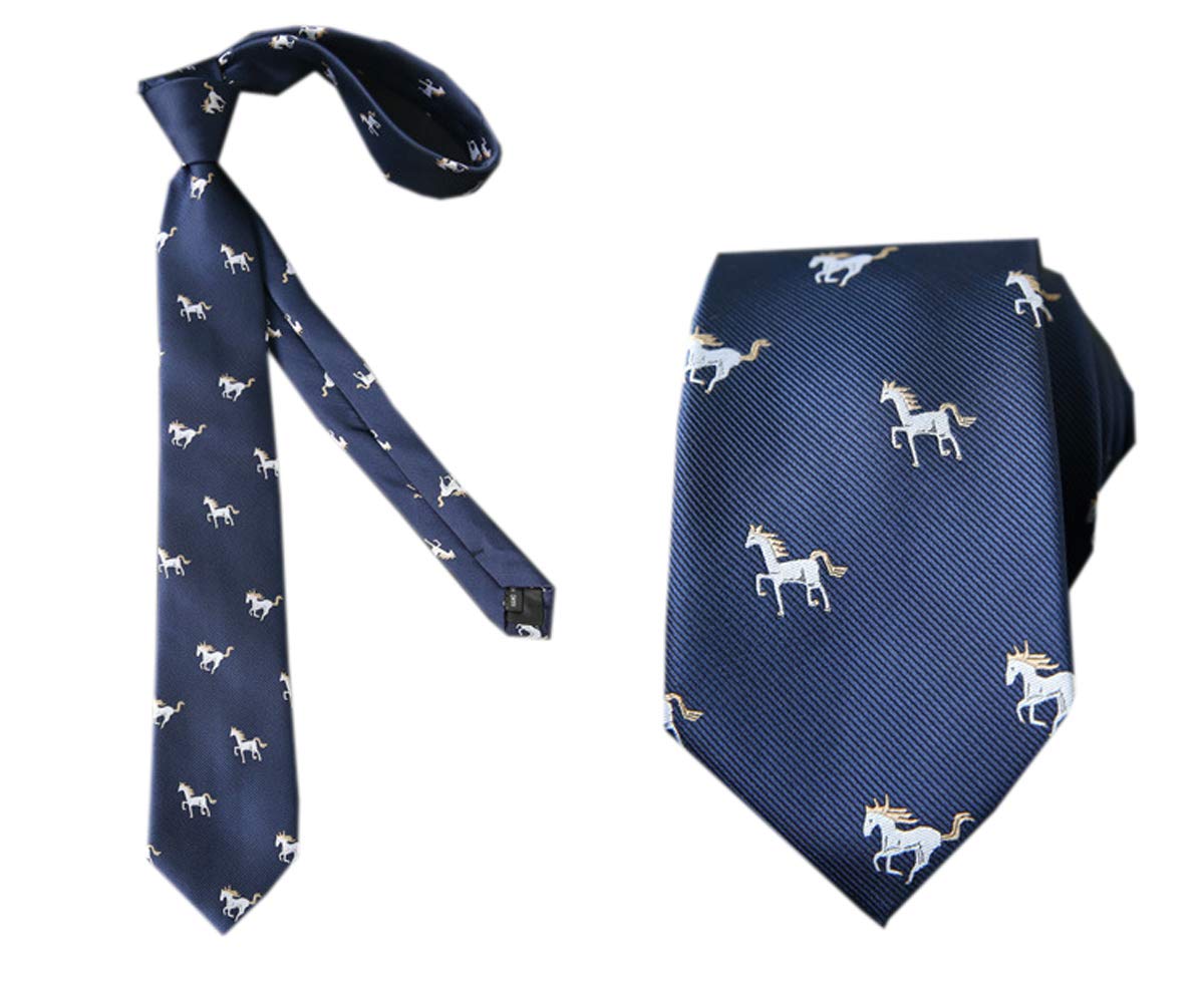 Acvip Men's Horse Blue Animal Embroidered Ties Woven Jacquard Wedding Party Necktie (Horse Blue)