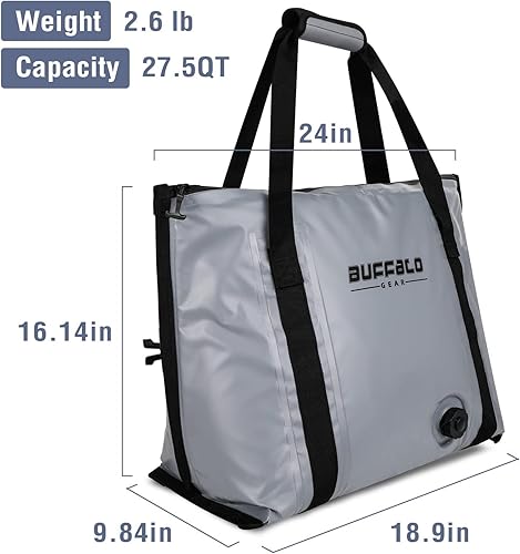 Miniatura 7 de Buffalo Gear Enfriador de pescado aislado  Bolsa de fondo plano impermeable de 27.5 cuartos de galón, 58 cuartos de galón, a prueba de fugas y bolsa