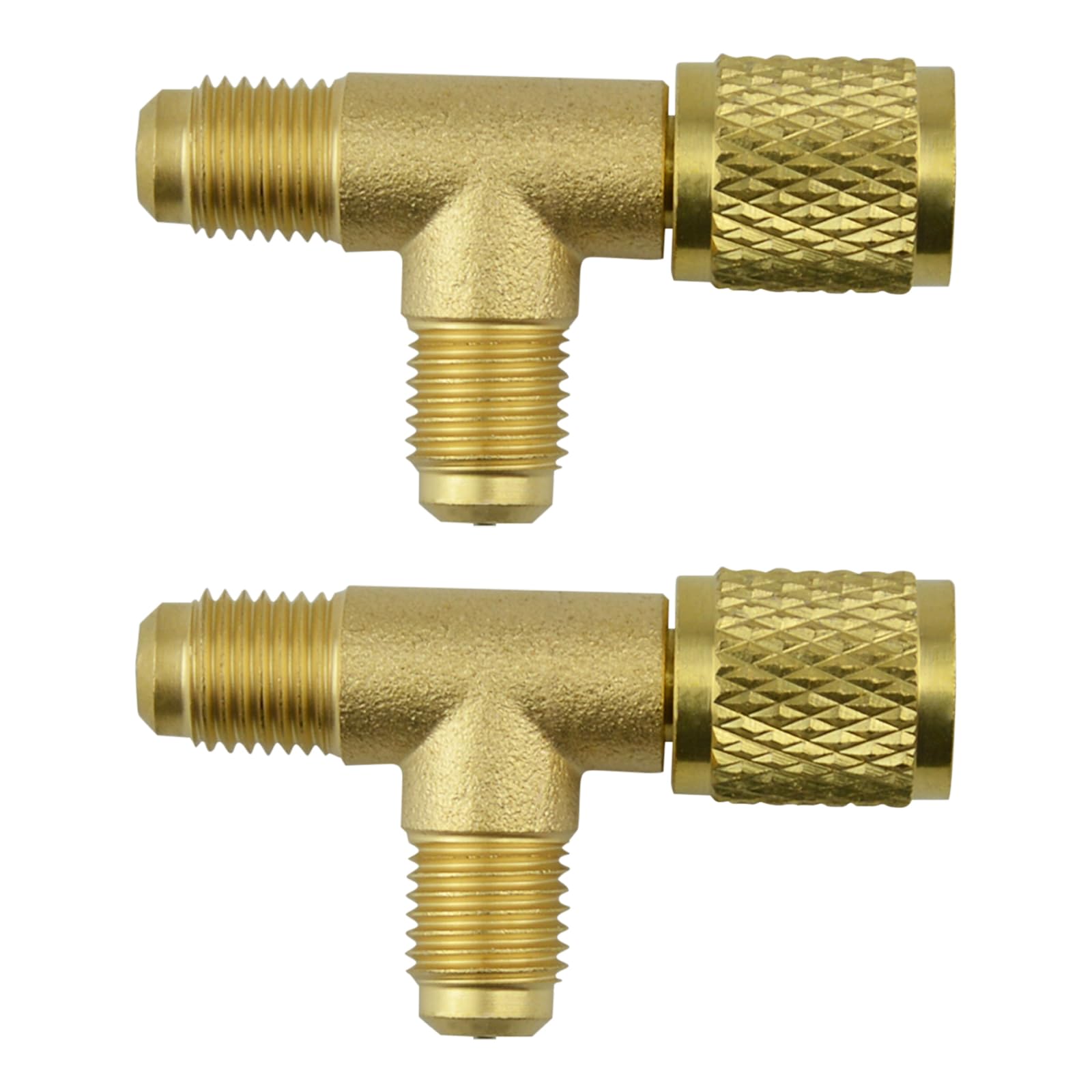 2Pcs Quick Coupler Access Tee, 1/4'' SAE Valves Core Tee Adapter Brass Refrigerant with Swivel Connector, Air Conditioning Line Repair Tools fit for R22 R12 R134 Gauge Deep Vacuum Pump Manifold