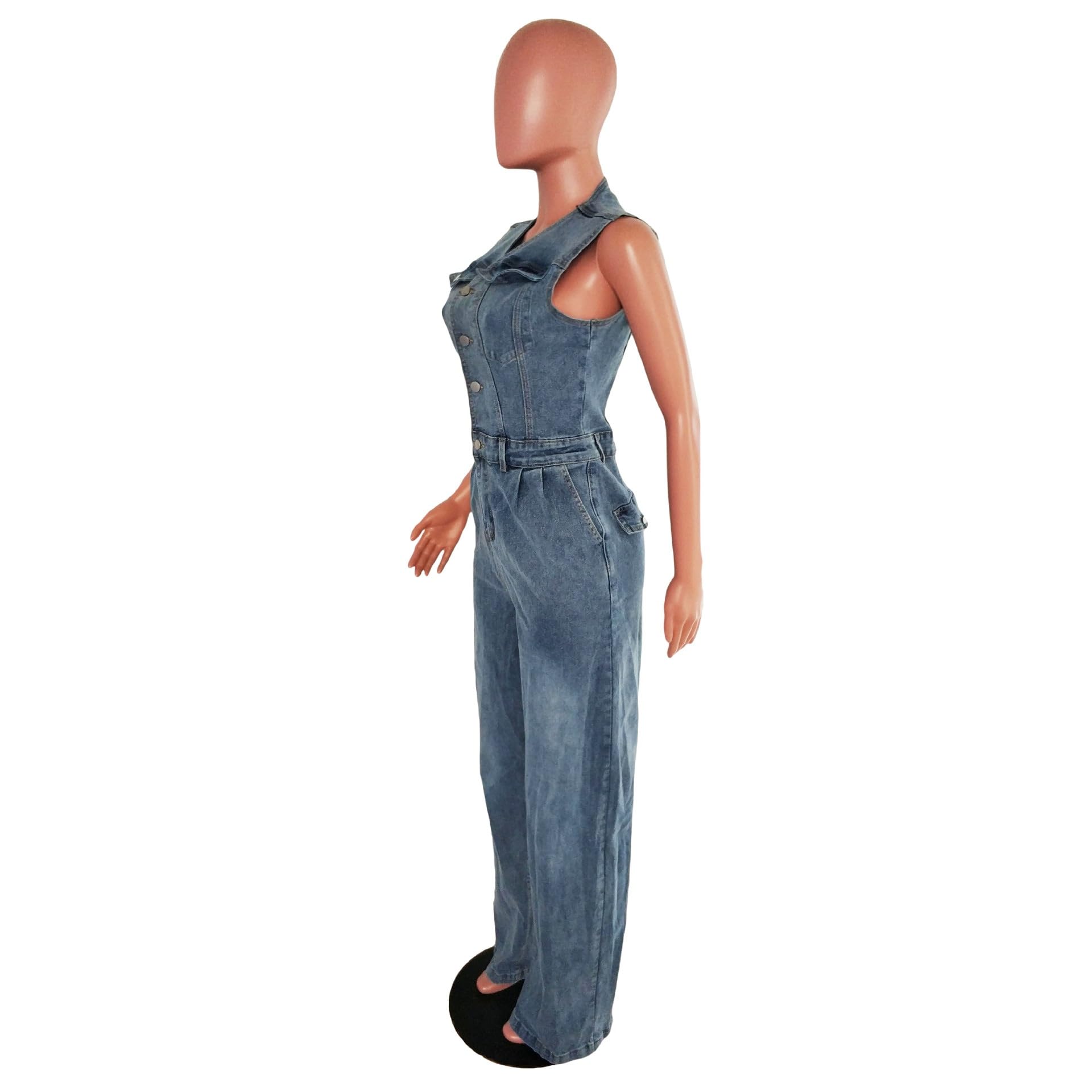 Combinaisons En Jean Sexy Pour Femmes Col En V, Sans Manches Jambes Larges