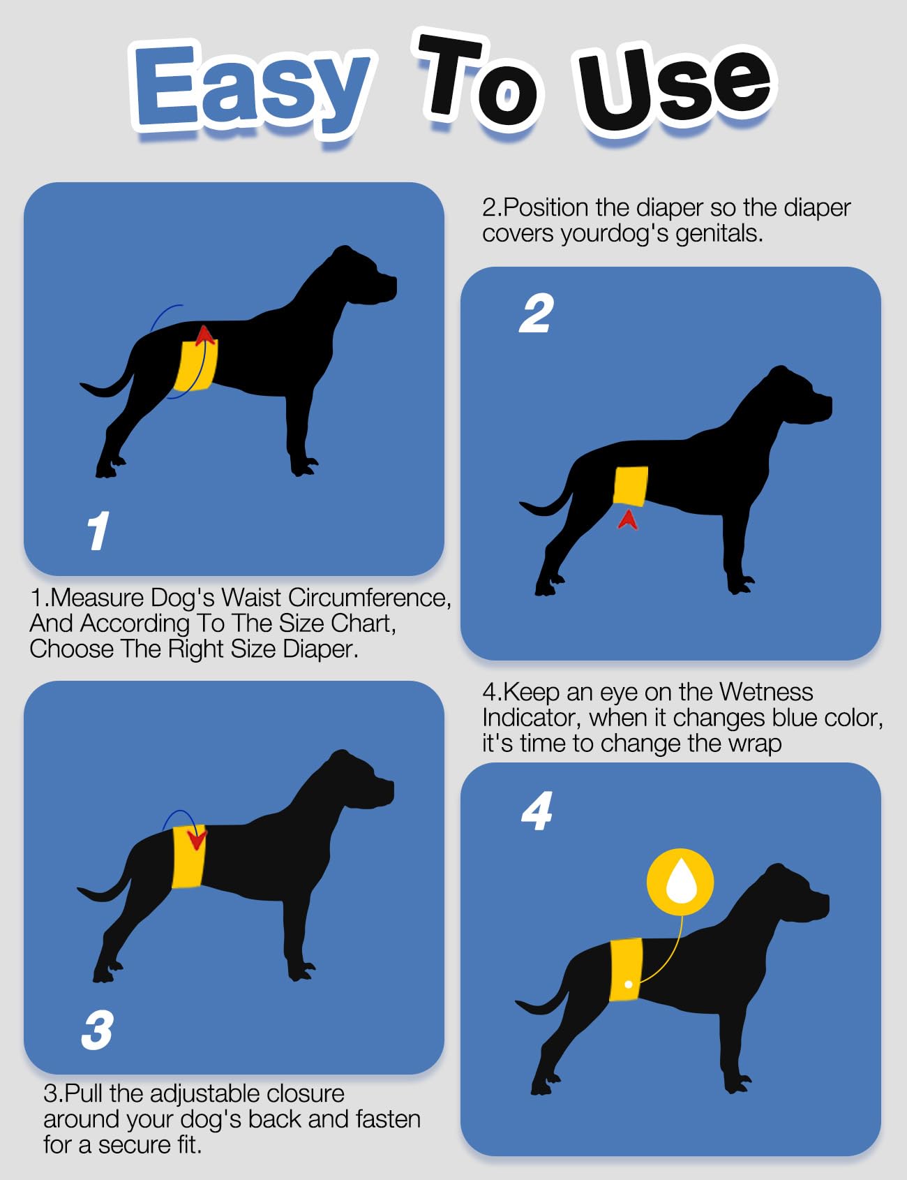 Dono Pannolini per Cani Maschi,48 pz.,Fascia per Cani Maschi,Pannolino Cane Maschio,Indicatore di bagnatura,super assorbente, incontinenza, eccitazione urinaria,i cani in calore, XS,S,M,L