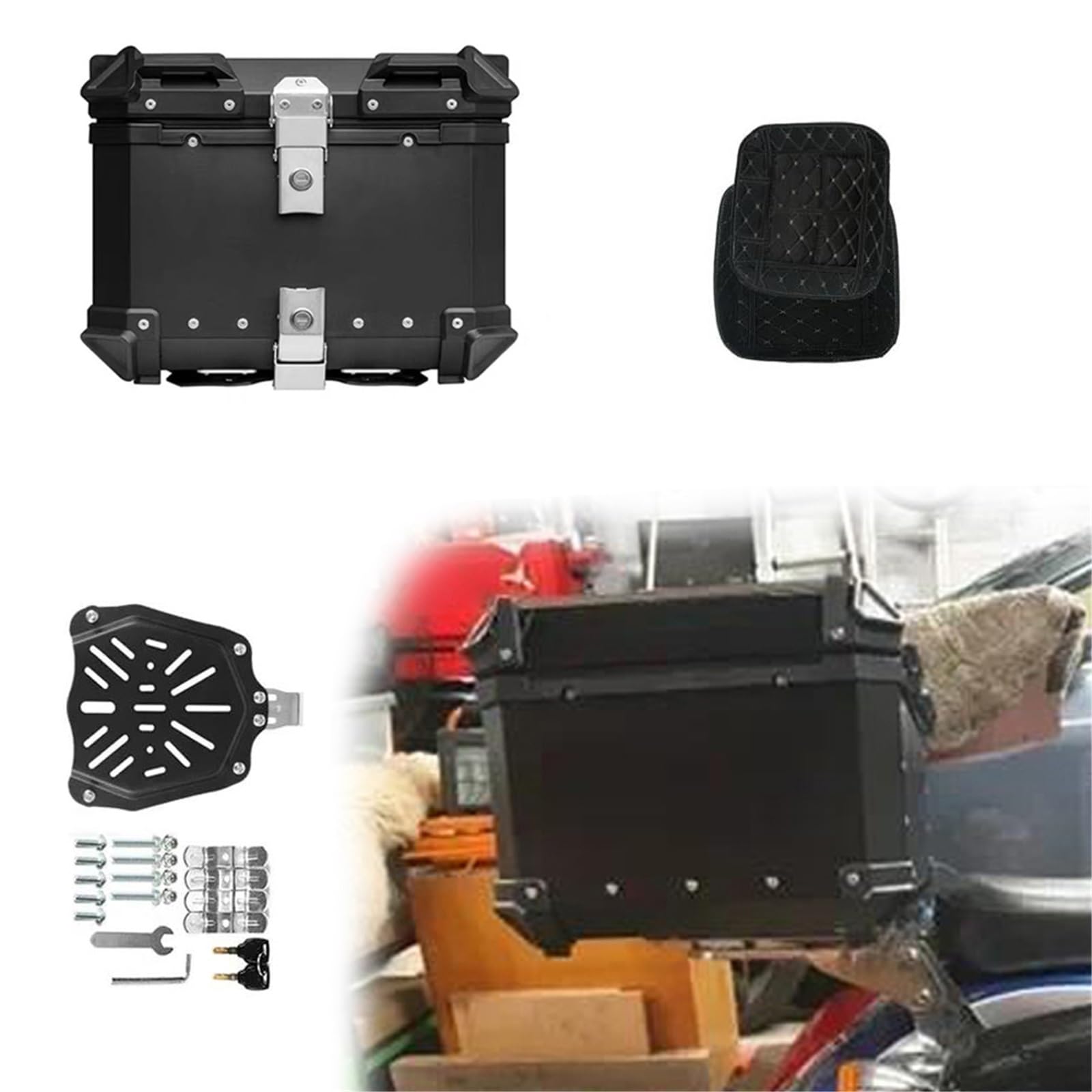 Caja de Almacenamiento Baúl Trasero para Motocicleta 45 Y 55 litros, para Almacenamiento, para Viaje, Accesorios para Honda XADV750 CB400X CB500X para Suzuki V-Strom 800DE DL250 DL650(Black-45L)