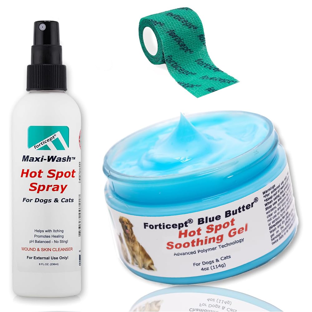 Hot Spot Treatment and Wound Care Kit for Dogs&Cats |Hotspot Wound Wash Spray 8oz + Wound Care Ointment 4oz + 2" 5 Yards Wound and Paw Bandage Wrap | First Aid Kit