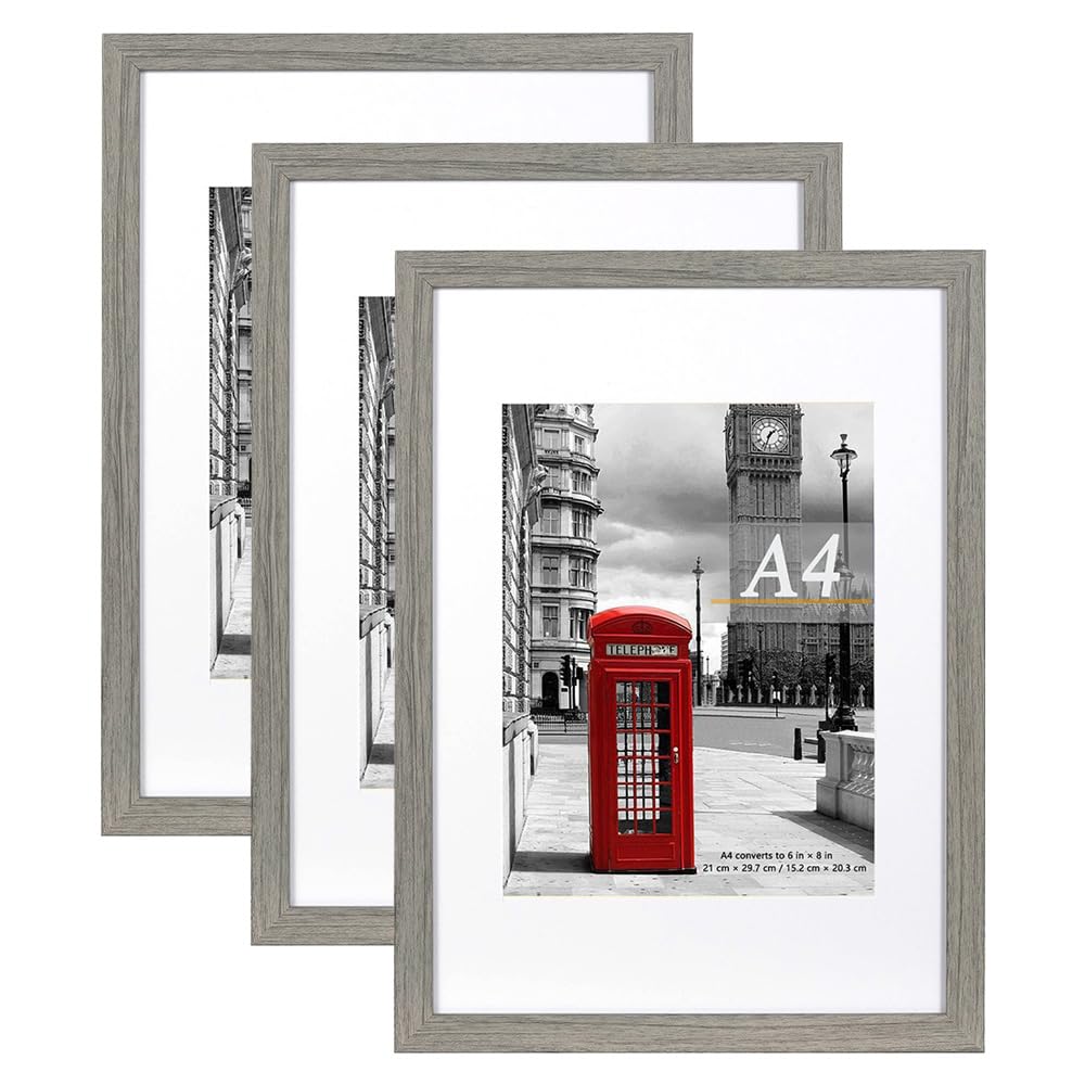 Scholar Tree Cement Grey Picture Frame A4 with Mount,Set of 3,A4 Frame,A4 Picture Frame,Freestanding and Wall Mountable