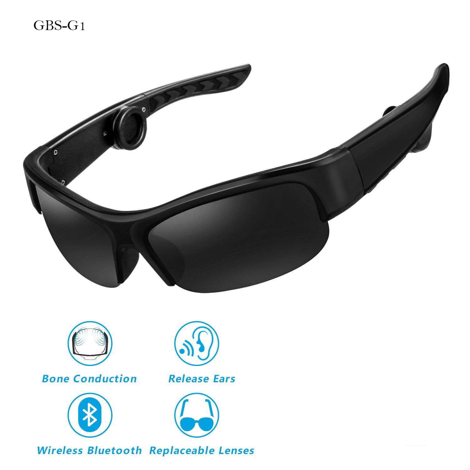 Bone Conduction Headphones Sunglasses,GBS-G1 Bone-Conducting Wireless Bluetooth Headset polarized Glasses with Mic for Drivers,Outdoor Activities (Black)