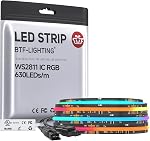 BTF-LIGHTING UL Listed FCOB WS2811 IC RGB COB LED Strip 12V DC 5m 630LED/m High-Density Uniform Chasing Color Light 14IC/m 10mm Width White PCB for Bedroom Home Party Bar Decor (No Power & Controller)