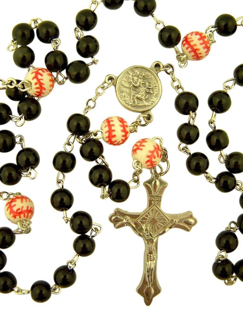 DTCdtc My Sports Rosary Saint Christopher Acrylic Baseball Bead Rosary, 13 Inch