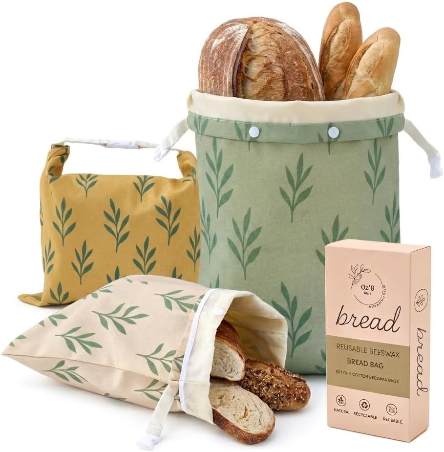 3 Pack Reusable Beeswax Bread Bag for Homemade Bread & Sourdough Bread Storage – Waxed Bread Bags, Organic Beeswax Cotton Bag Preservation Storage to Keep Fresh – XL, L, M