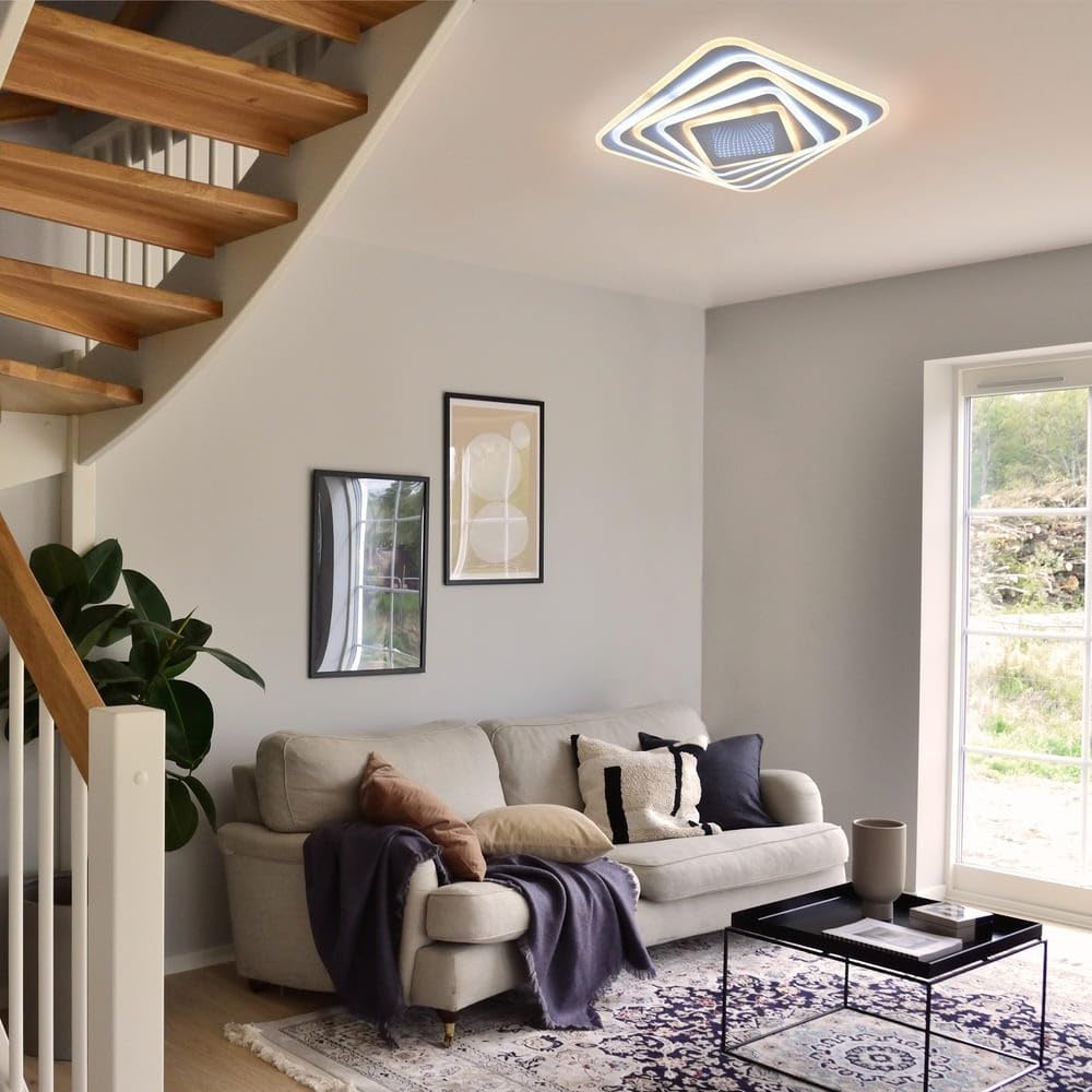 CristalRecord Smart Mei 3D ceiling light installed in a living room with neutral white light