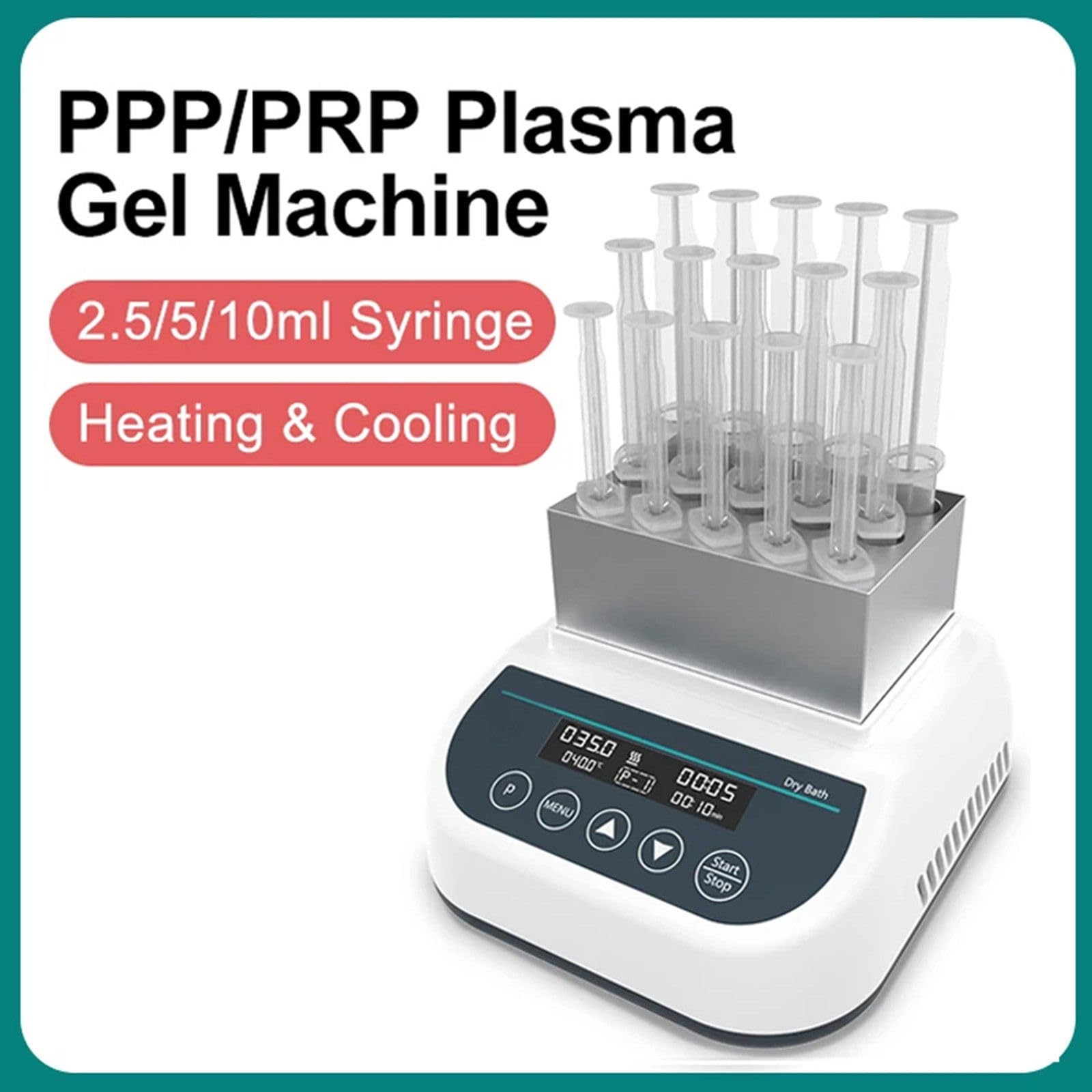 PRP PPP Plasma Gel Maker Heater, Digital Gel Heating Machine, Gel Heating Instrument with Timer (5s-23h59min) for 5ml/10ml/15ml Syringe, Dental Oral Implants/Cosmetic Plastic Repair,A