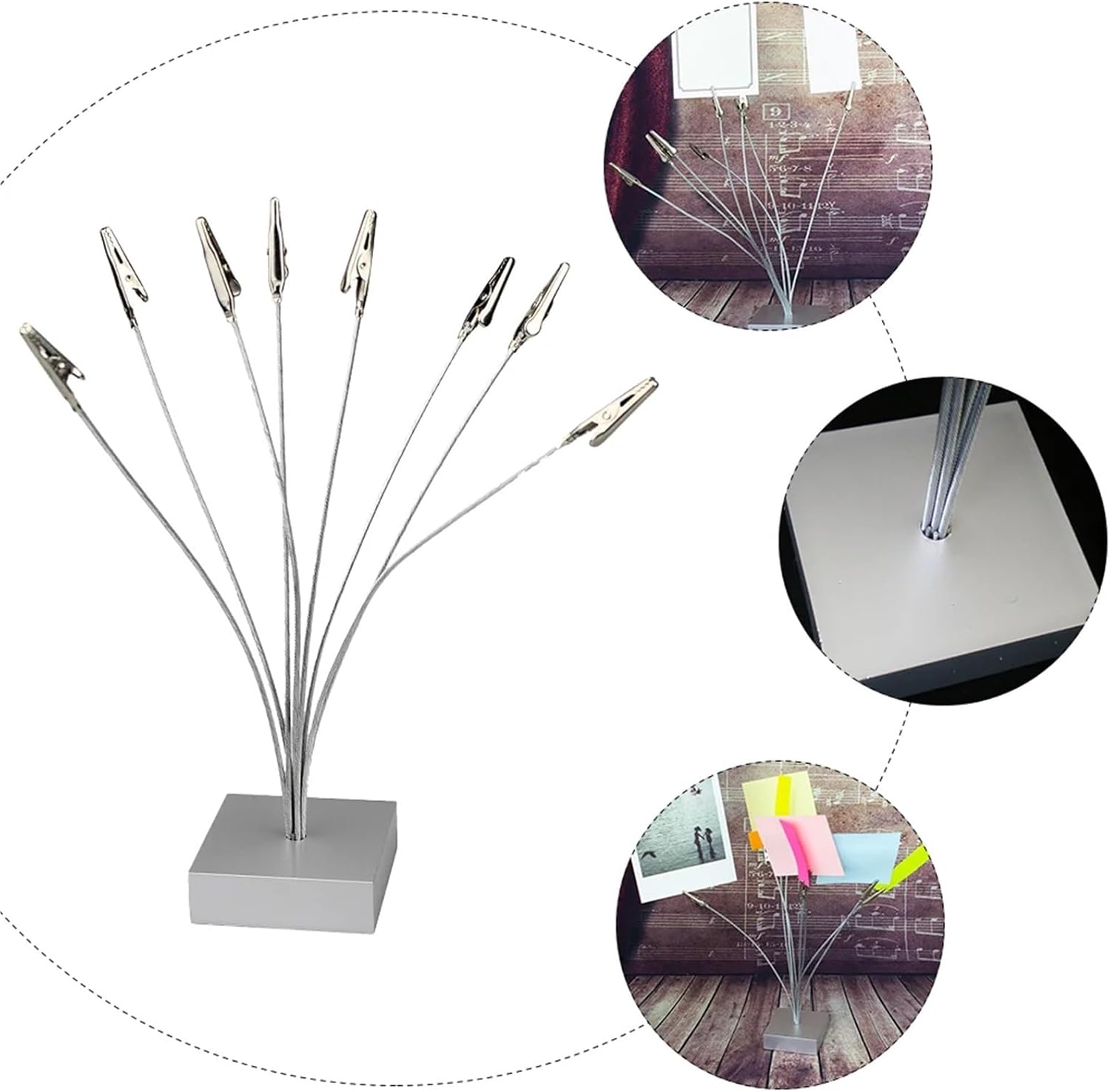 Photo Tree 2pcs Silver Multi Head Metal Clips Premium Note Holder Photo Display Hanger Plastic Base Tabletop Adornment Office Supply Card for Office Christmas Wedding Birthday Party Gift
