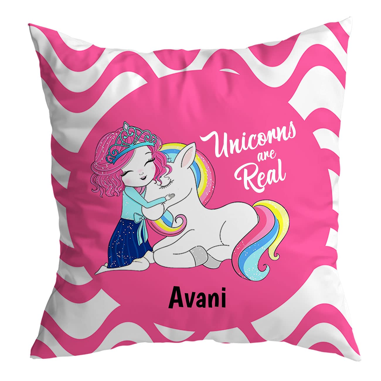 ASHVAH Avani Name Unicorn Cushion Cover with Filler - Best Happy Birthday Gift for Daughter, Sister, Gift for Kids, Return Gift - Color - Pink - Size - 12 x 12 inches-image-31