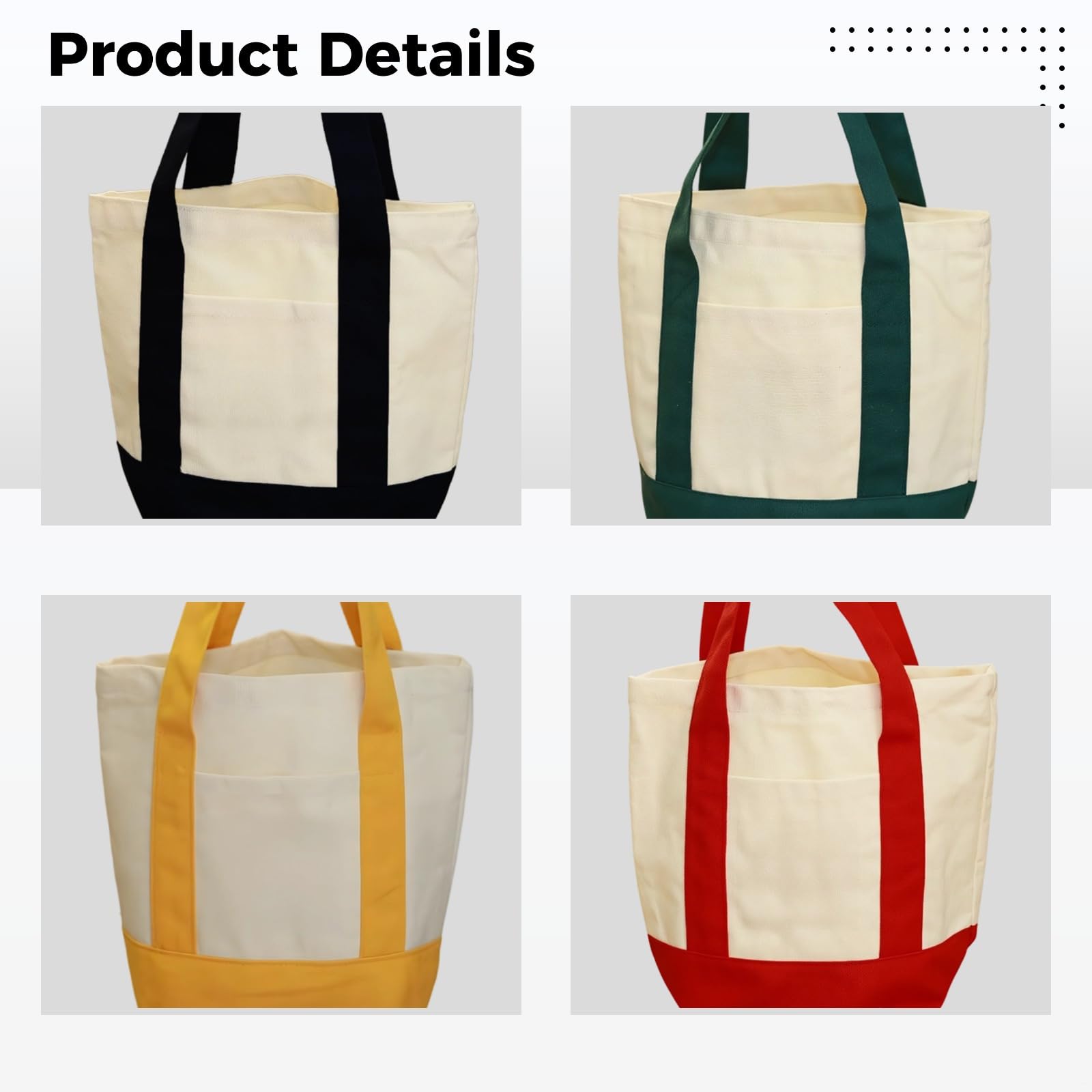 Bolsas de lona de 4 piezas, multicolor, bolsa de compras resistente con costuras reforzadas, plegable y portátil, 12.9 x 11 x 5.9 pulgadas, para bricolaje, comestibles, viajes