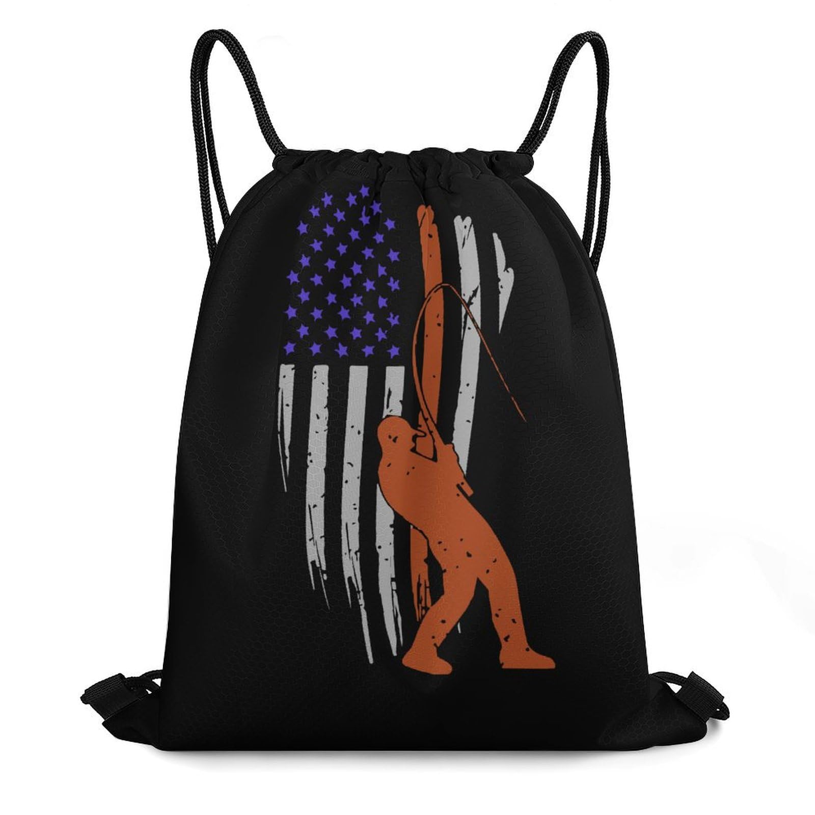 American Fishing Flag Drawstring Backpack Durable Sport Gym Bags Daypack for Men Women 35 * 42cm