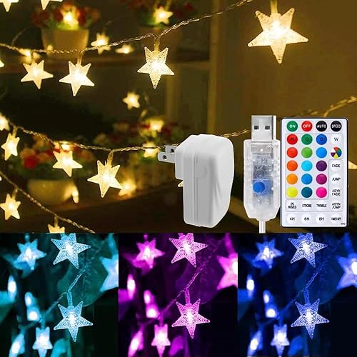 Minetom Luces de Cadena de Estrellas para Dormitorio - 33 pies Luces de Cadena de Estrellas que Cambian de Color con Enchufe, con Control Remoto y