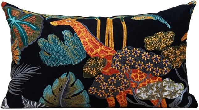 Zebra Pillowcase Giraffe Pillowcase Animal Jungle Jacquard Embroidery Decor Throw Pillowcase Waist Pillow Case Cushion Cover Home Office Decor Giraffe, 12 x 20 inch