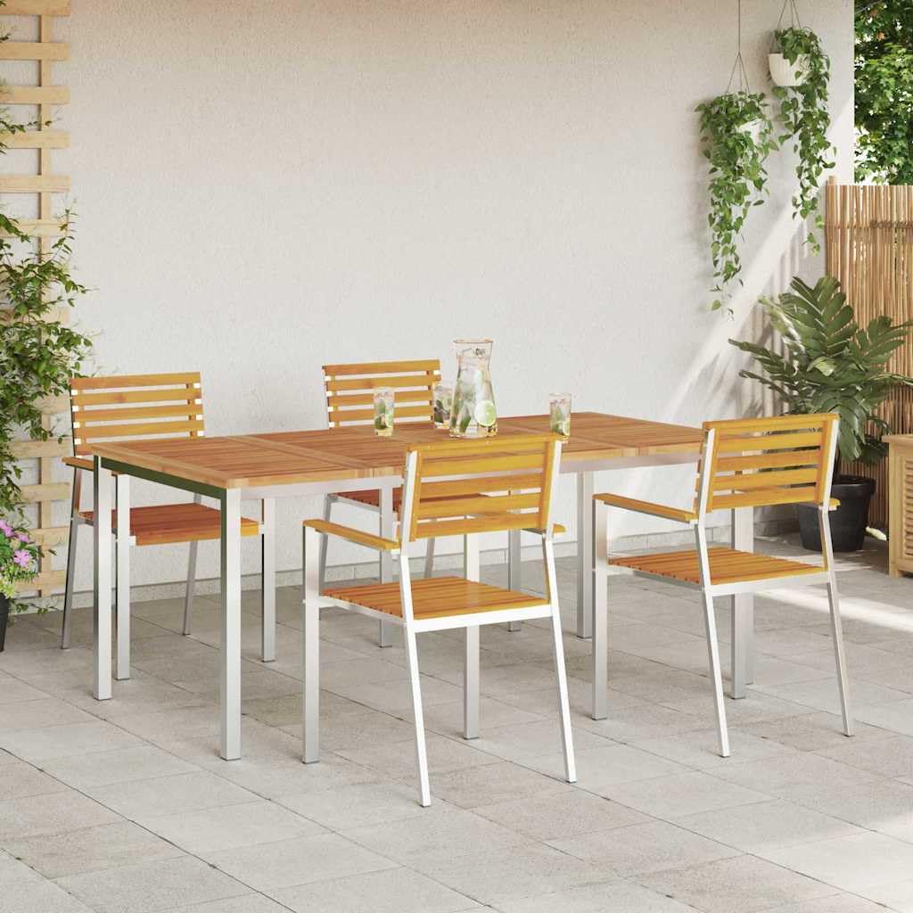 Juego de muebles de jardín de madera maciza de acacia, 5 unidades, color marrón, mesa y 4 sillas, muebles de balcón, muebles de terraza para terraza, jardín, balcón -B