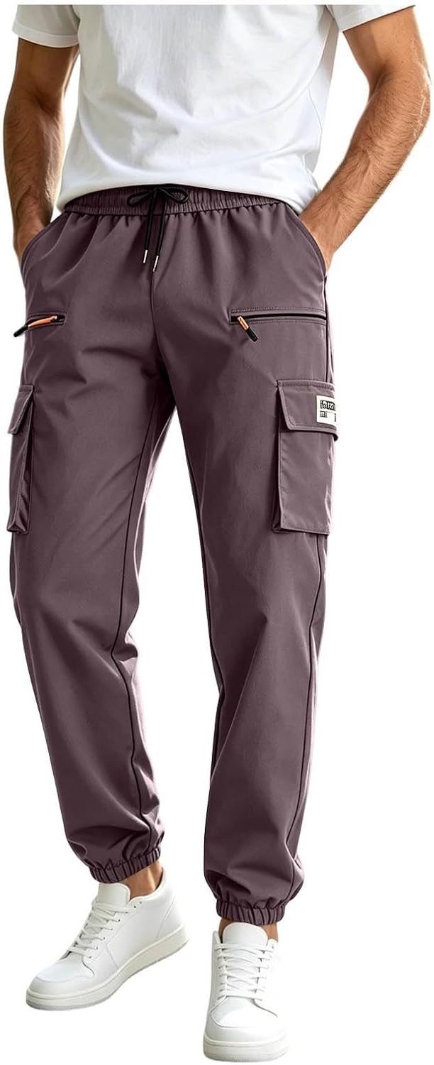 Men's Stretch Cargo Joggers Tapered Outdoor Work Pants with Pockets | Men's Casual Cargo Joggers Pants Stretch Elastic Waist Drawstring Tapered Sweatpants Outdoor Working Clothing with Pockets