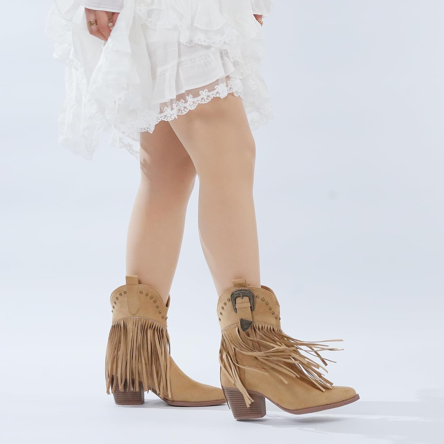 Hawkwell Women's Fringe Cowboy Cowgirl Boots Snip Toe Pull On Dress Western Ankle Booties
