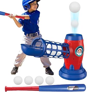 Kids Pitching Machine - Baseball Softball T-Ball Set, Electric Ball Launcher | Multipurpose Adjustable Training Equipment for 3-8 Years Old, Fun Skill Development Outdoor Sports Practice Toy