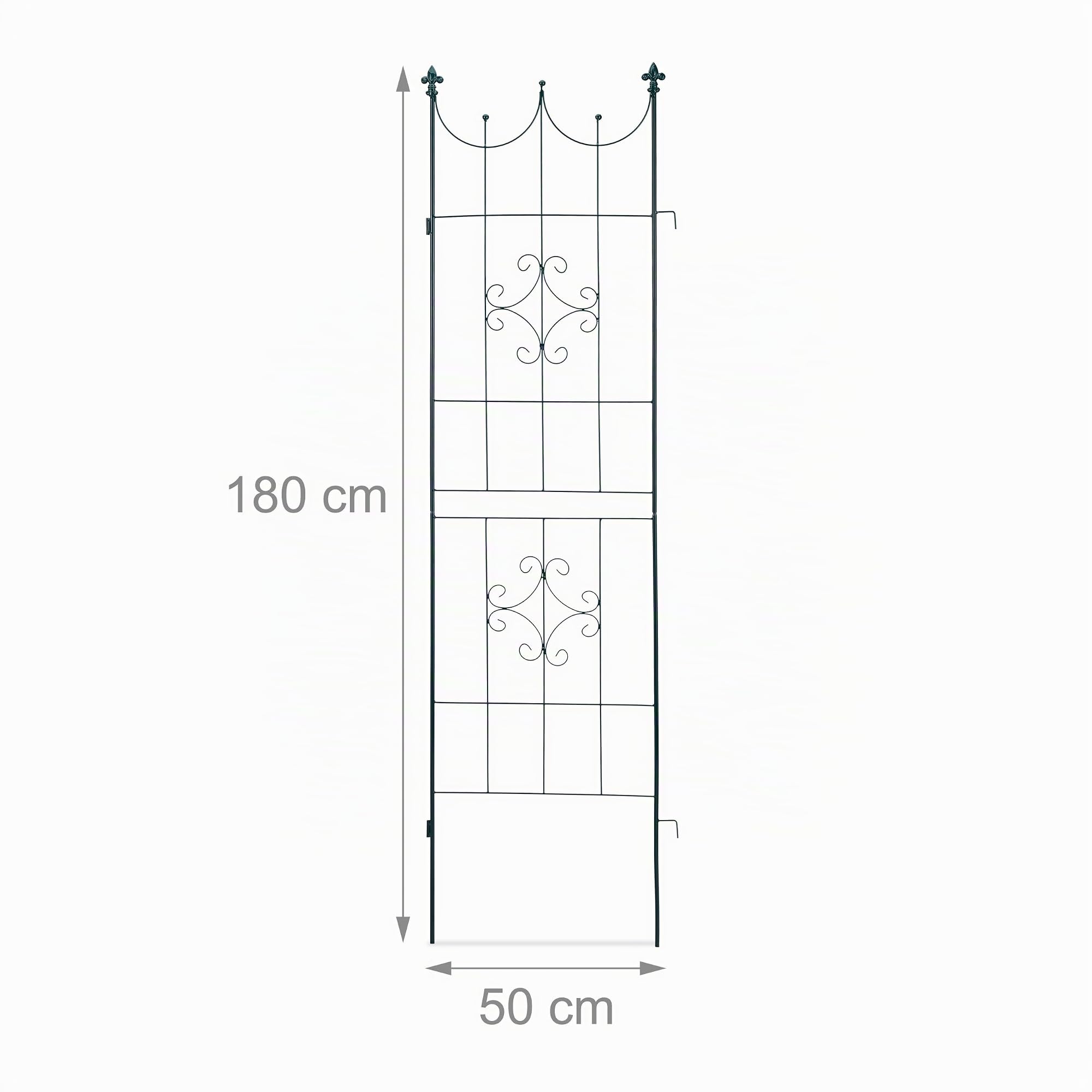 Relaxdays Set 2 Grigliati per Rampicanti, in Metallo 180x50cm Design con Motivi Decorativi, ad Incastro, Verde Scuro