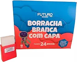 Borracha Branca com Capa - Kit com 24 Unidades | Macia, Não Mancha o Papel | Uso Escolar e Escritório