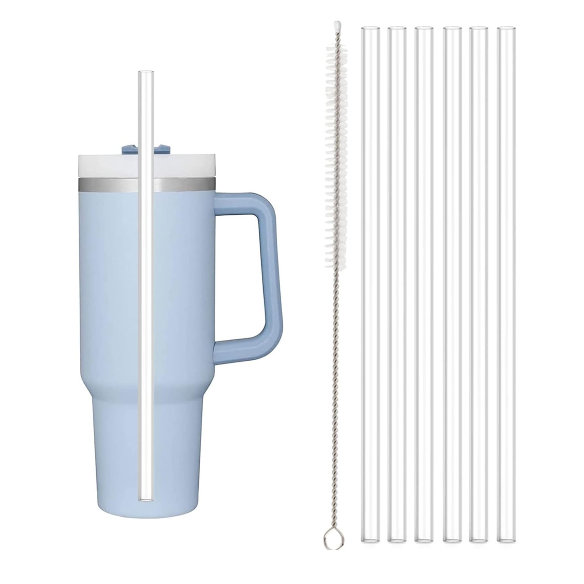 6-Pack Replacement Straws Compatible with Stanley Cup 40oz-Bpa-Free, Reusable Clear Plastic Straw with Cleaning Brush for Thermos, Travel Mug โ Easy to Clean, Eco-Friendly Accessory