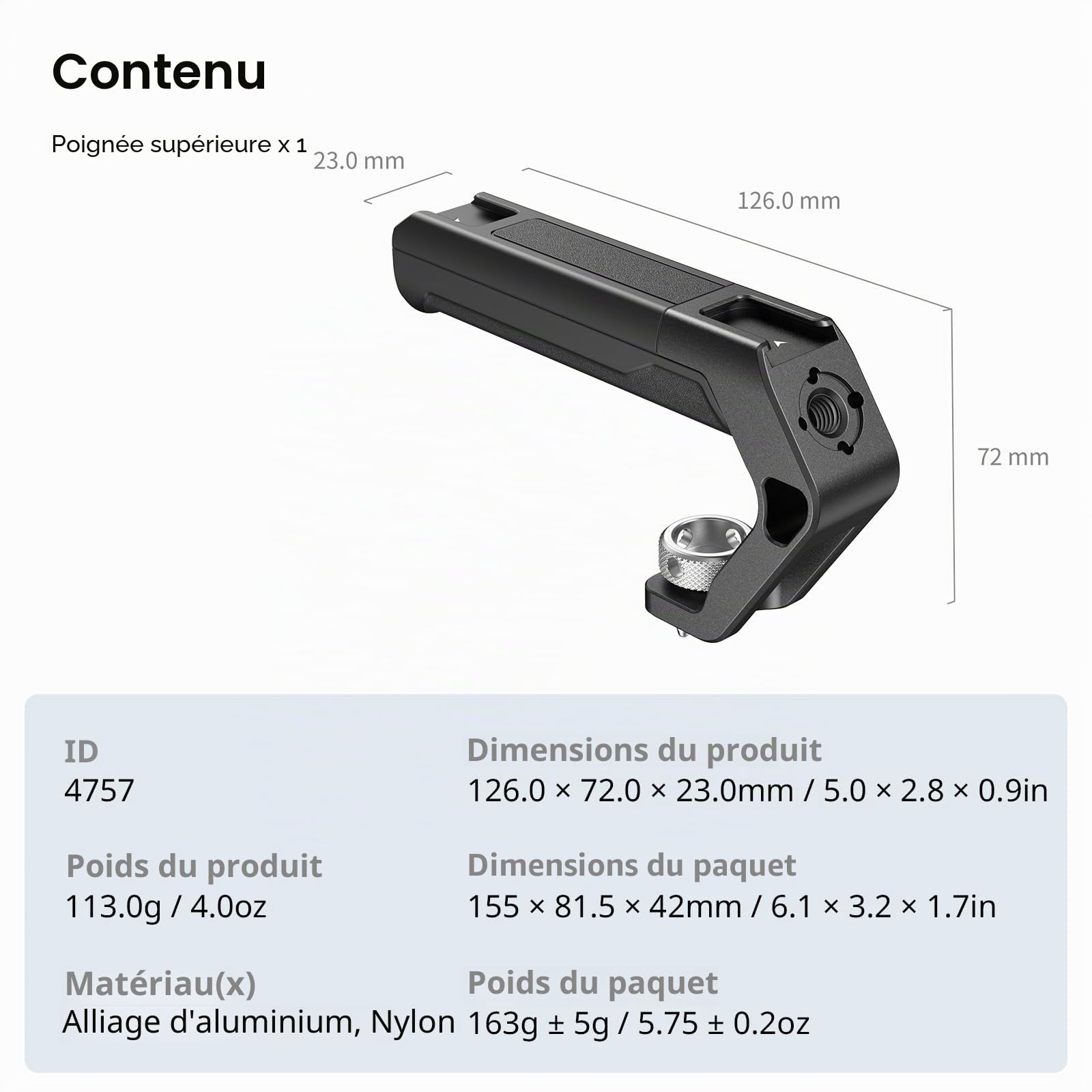 SMALLRIG Poignée Supérieure Légère avec Broches de Positionnement 3/8"-16 pour Arri, Petite Poignée Supérieure pour Appareil Photo, Poignée en Plastique Technique Haute Résistance - 4757