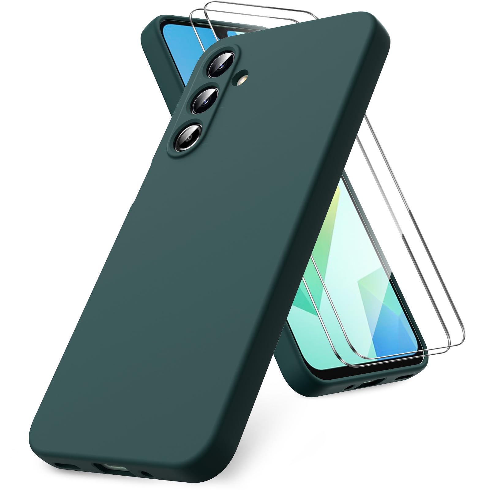 Vansdon Handyhülle kompatibel mit Samsung Galaxy A37 5G Hülle, 2 Stück Panzer Schutz Glas, weiche TPU Flüssigsilikonhülle, stoßfestem Gummi Silikongel Fall-Taupe
