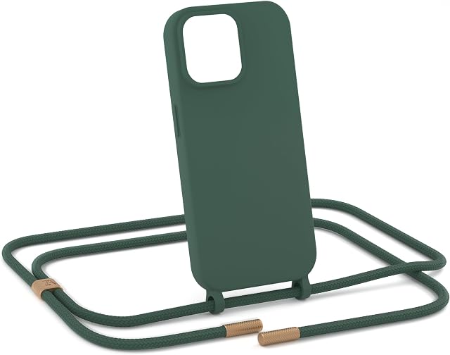 ZhinkArts - Łańcuszek na telefon komórkowy kompatybilny z iPhone 13 Pro - etui na telefon komórkowy do zawieszenia - zdejmowany pasek / sznurek - naszyjnik - silikon - zielony