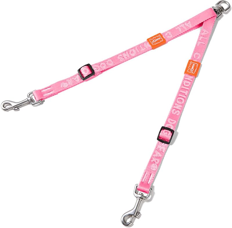 Guia Dupla para Cães HOWGO com Giro 360° Antiemaranhamento, Rosa, Divisor Std M-L