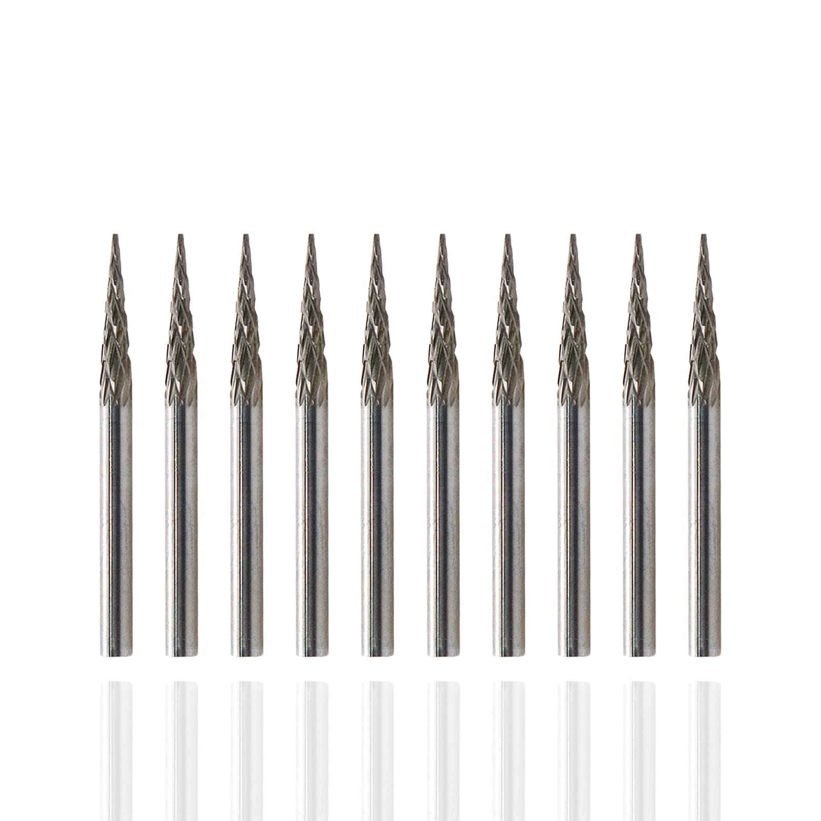 Rannb Carbide Rotary Burr Bits Set 1/8" Shank Dia 1/8" Head Dia Double Cutting Needle Shape Grinding Bit for Metal Wood Carving Engraving Polishing -