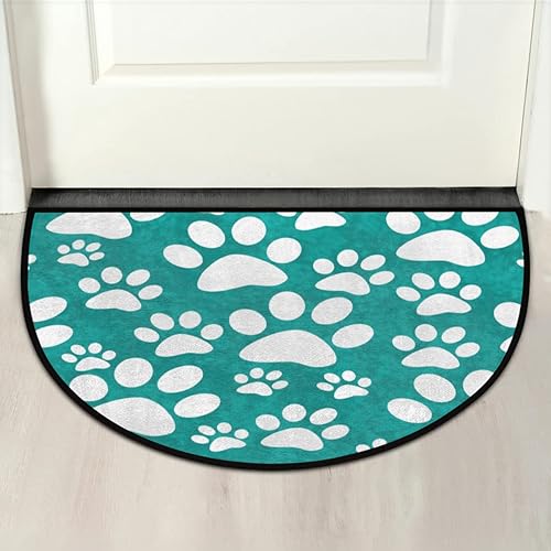 Miniatura 6 de Tapete semicircular para puerta de entrada interior con estampado de patas de gato, perro, verde azulado, decoración del hogar, antideslizante,
