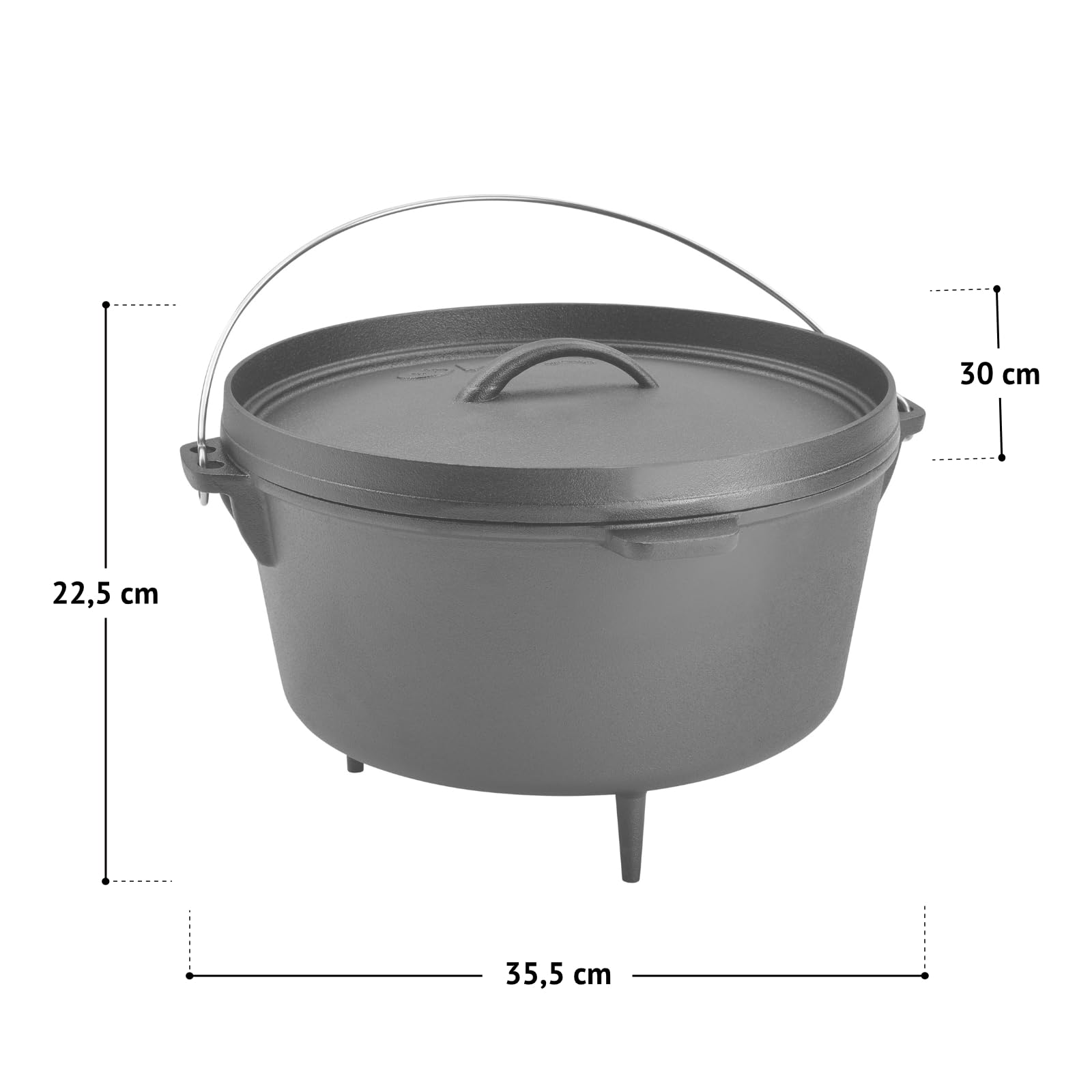TAINO Dutch Oven 8L aus Gusseisen Ø 30cm Feuertopf Brotbackform Set Deckelheber Ständer Cast Iron Schmortopf mit Füßen Gusstopf ideales Grillzubehör Dopf