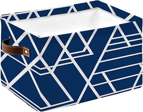 Canastas de almacenamiento grandes geométricas azules con rayas minimalistas abstractas, decoración moderna, caja de almacenamiento plegable,